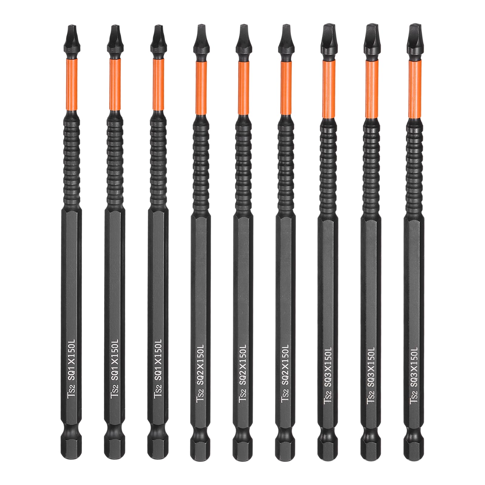 sourcing map 9pcs Square Head Screwdriver Bits 1/4" Hex Shank SQ1/SQ2/SQ3 Magnetic Head 6" Length S2 Steel Screw Driver Drill Bit for Repair Work Electric Screw Driver