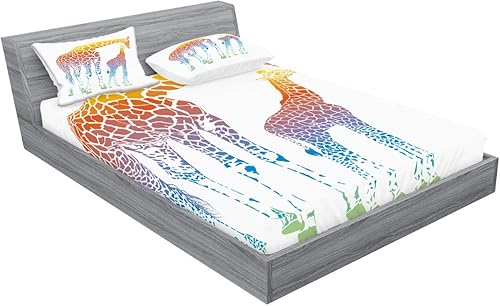 Miniatura 430 de Ambesonne Juego de sábanas bajeras y fundas de almohada con diseño de gato durmiendo en luna creciente, estrellas, sueños nocturnos, juego de ropa