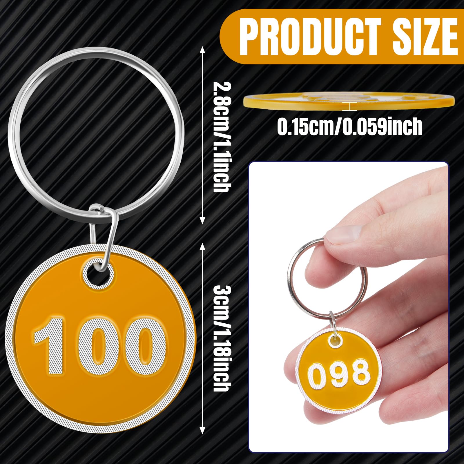 Tandefio 1–100 nummerierte Schlüsselanhänger, rund, Aluminiumlegierung, Metall, Nummernschilder, Markierung, Gepäcketiketten mit Ringen für Schlafsaal, Schlüsselanhänger, Box, Schrank, Schließfächer