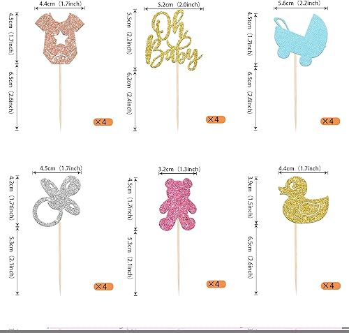 Miniatura 84 de 1 pieza de decoración de pastel Oh Baby Shower con purpurina para baby shower, bautismo, revelación de género de bebé, decoración de pastel