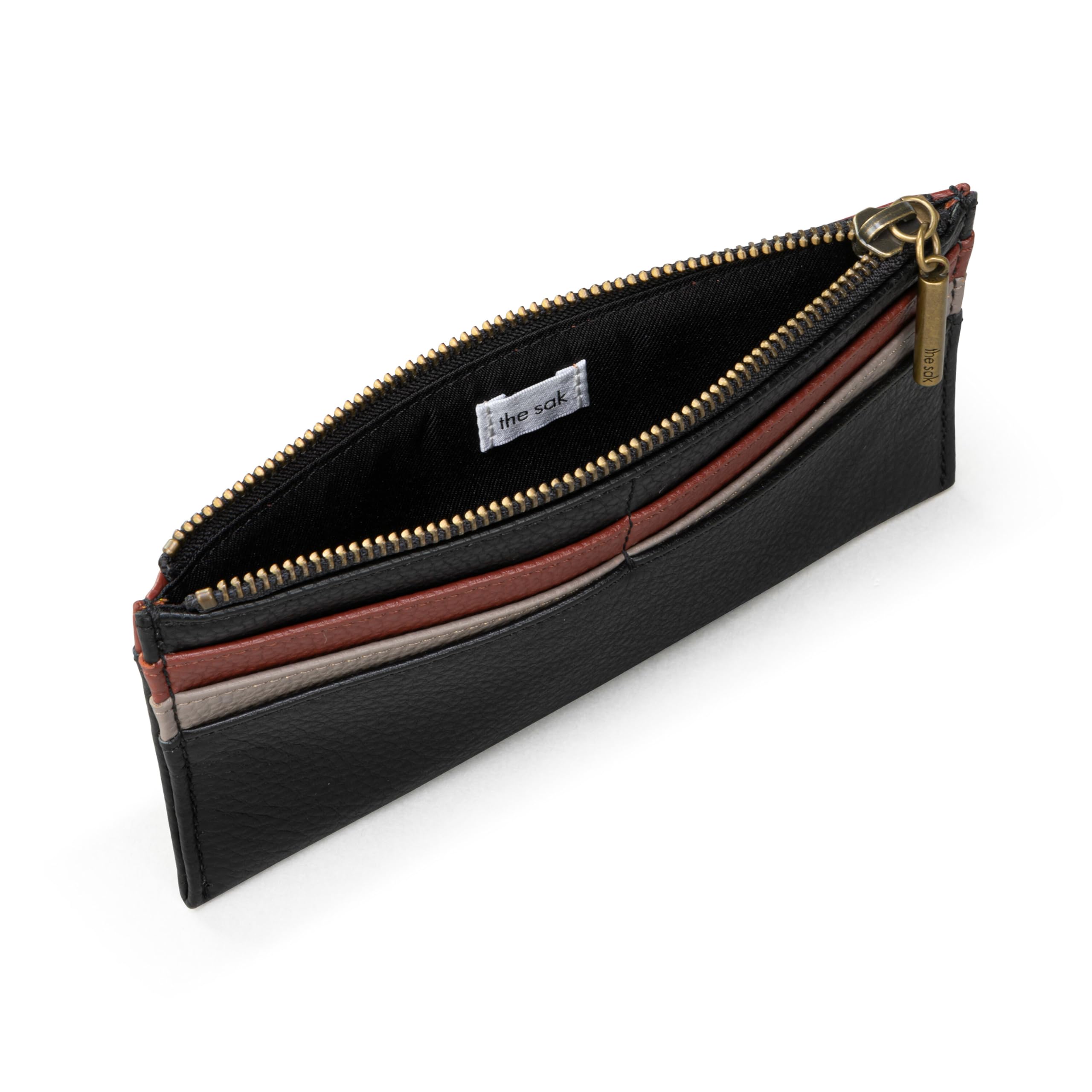 The Sak Neva Large Card Wallet in Leather, 6 Credit Card Pockets, Black Block