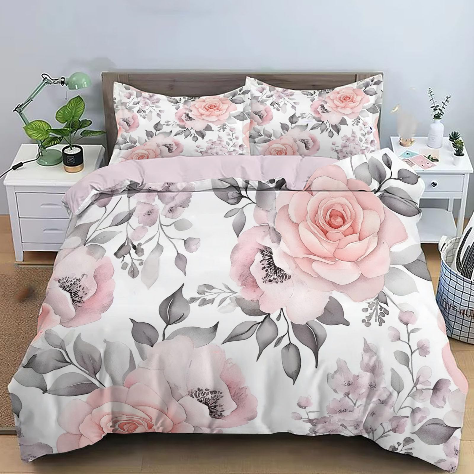 Parure de lit 2 personnes 220X240 avec fermeture éclair rose blush