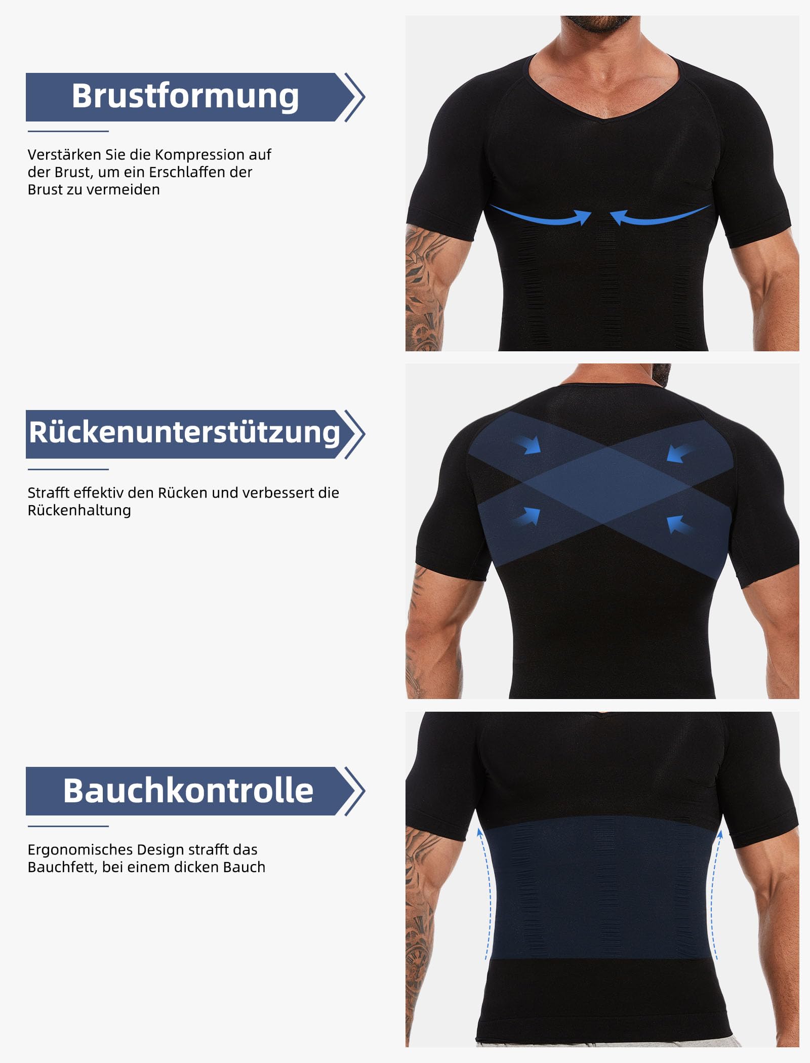 MISS MOLY Shapewear Figurformendes Kompressions Shirt Elastische Bauchweg Shirt Tight Taillenformer Body Shaper Funktionsunterwäsche Bauch Top Männer
