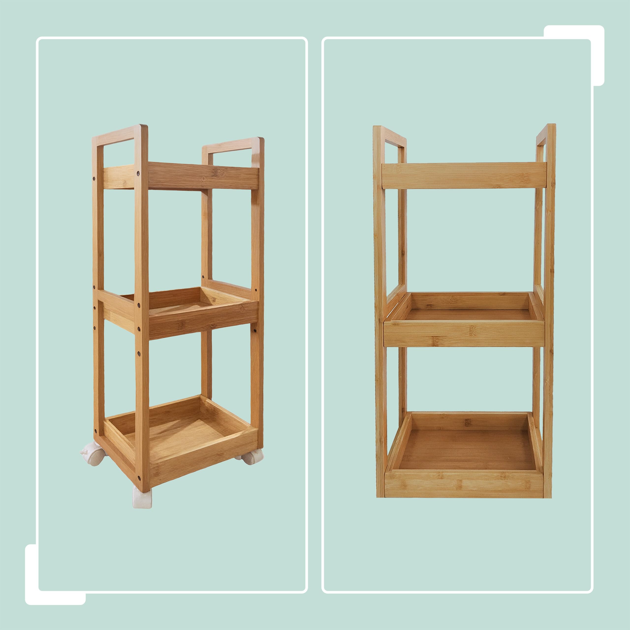 Carro Relaxdays, 3 estantes, bambú, HBT: 80 x 30 x 20 cm, baño y Cocina, Carro Estrecho, Natural/Blanco