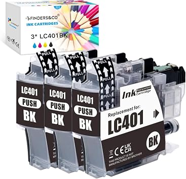 F FINDERS&CO LC401BK Black Ink Cartridge Replacement for Brother LC 401 LC-401 Ink Use with Brother MFC-J1010DW MFC-J1012DW MFC-J1170DW Printer 3BK