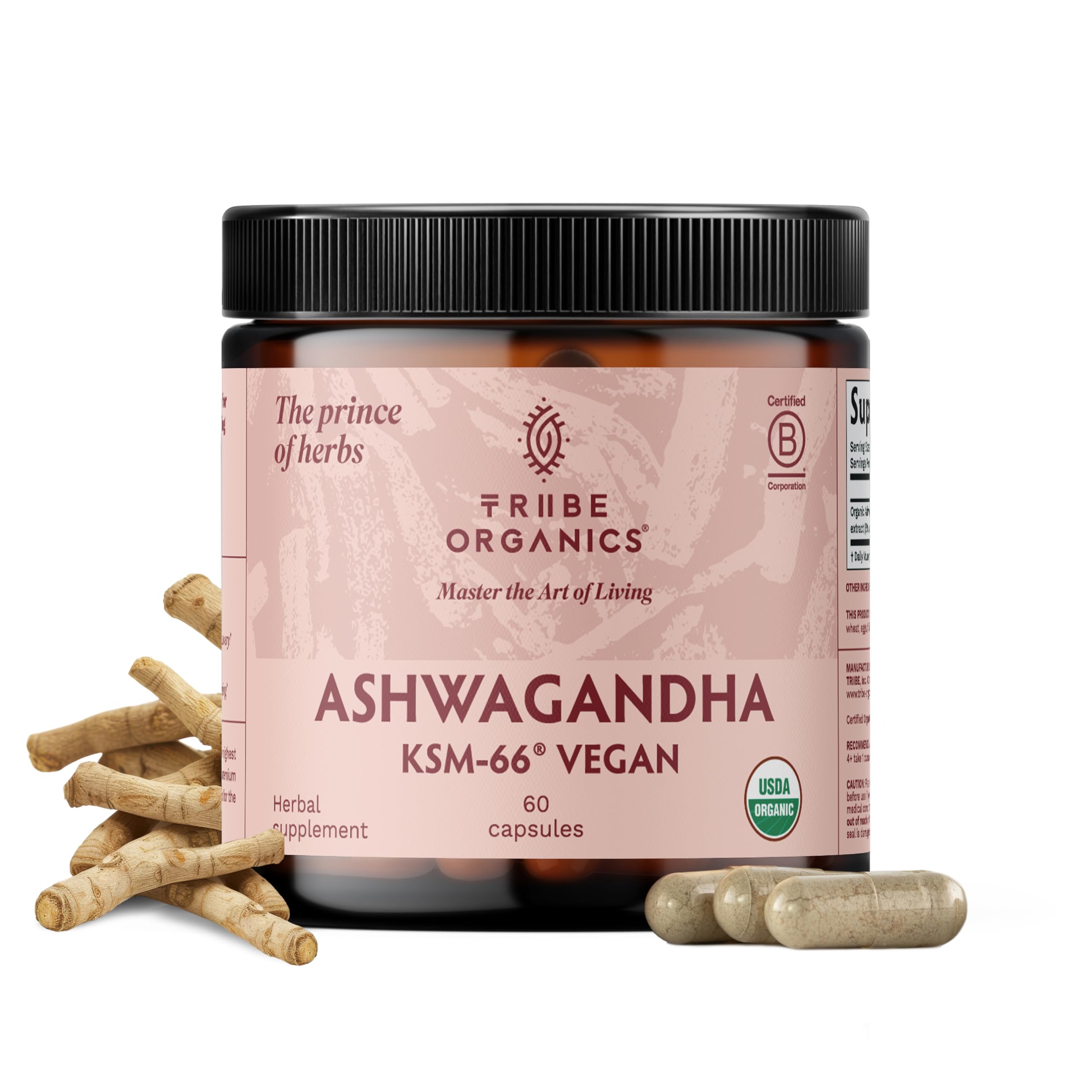 Vegan Ashwagandha KSM 66 Pure Organic Root Powder Extract Ayurvedic Supplement - Focus Mood Support Increase Energy Strength 600mg of Natural KSM66 for Superior Absorption - 60 Capsules