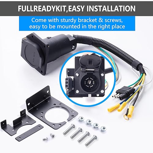 Miniatura 5 de Adaptador de cableado de remolque múltiple de 4 vías plano a 7 vías y adaptador de cableado de remolque hembra plano de 4 vías con soporte de