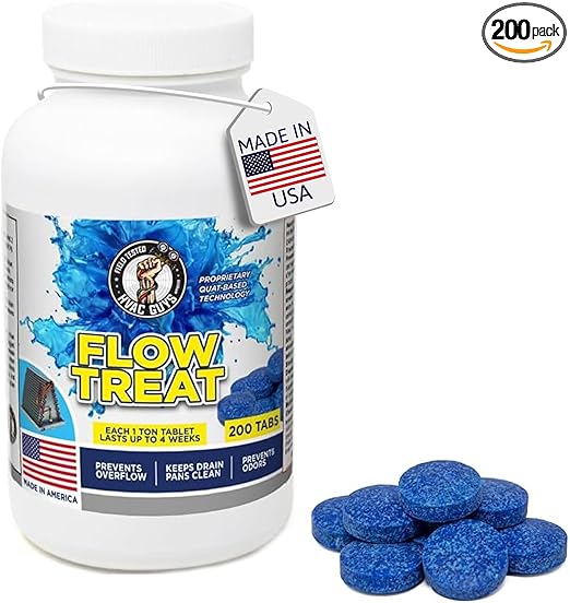 HVAC GUYS – Flow Treat Tabs - 200 Tablets | AC Drain Line Cleaner | Prevents Odors, Keeps HVAC Drain Pan Clean, Prevents Overflow | One Tablet Lasts up to 4 Weeks