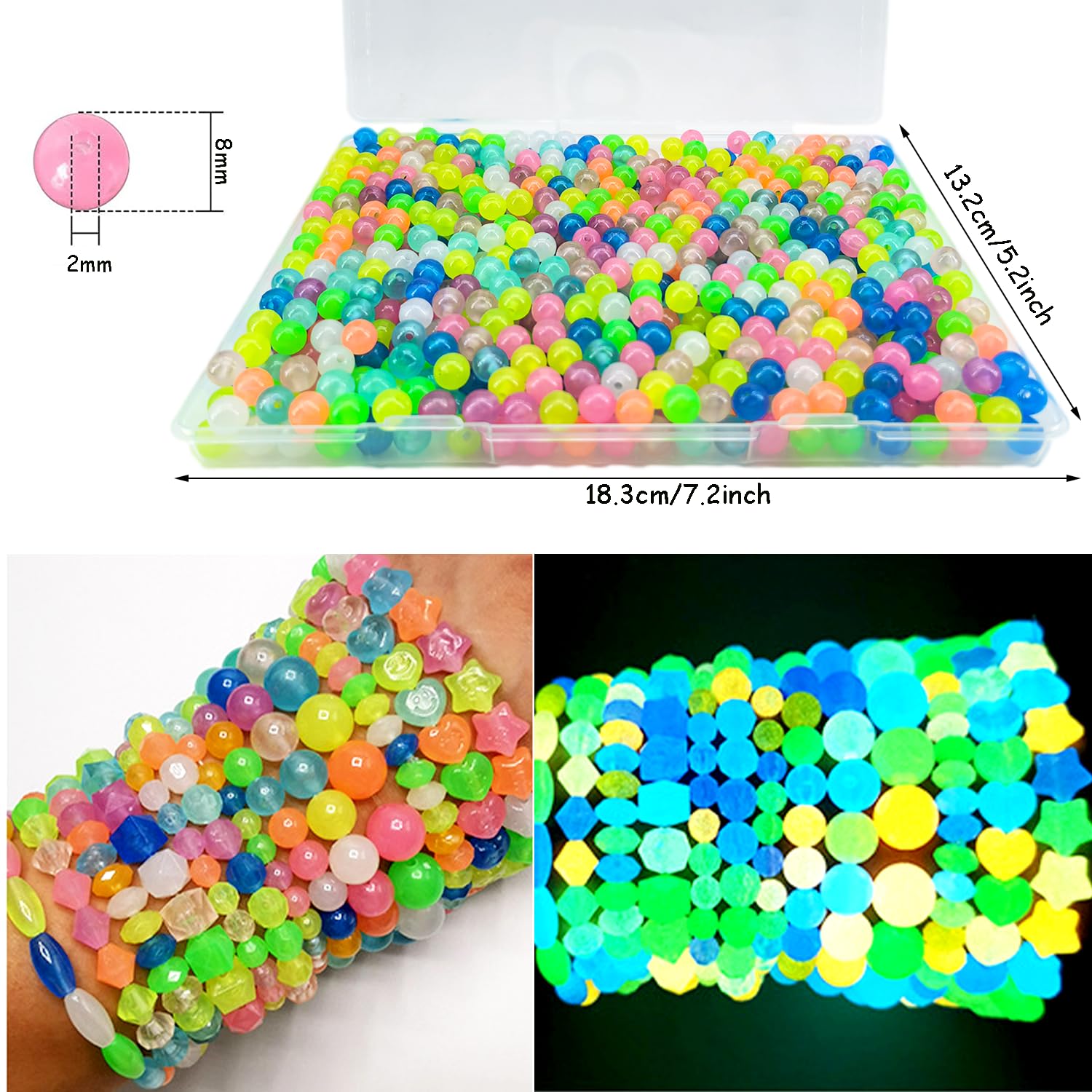 350Pcs Glow in The Dark Cute Sea Shell Animals Aquarium Beads UV Color Changing Beads Sun Sensitive Glowing Solar Luminous Beads Bulk for Home Aquarium Fish Tank Desktop Decoration(no Hole): 8mm Round Beads