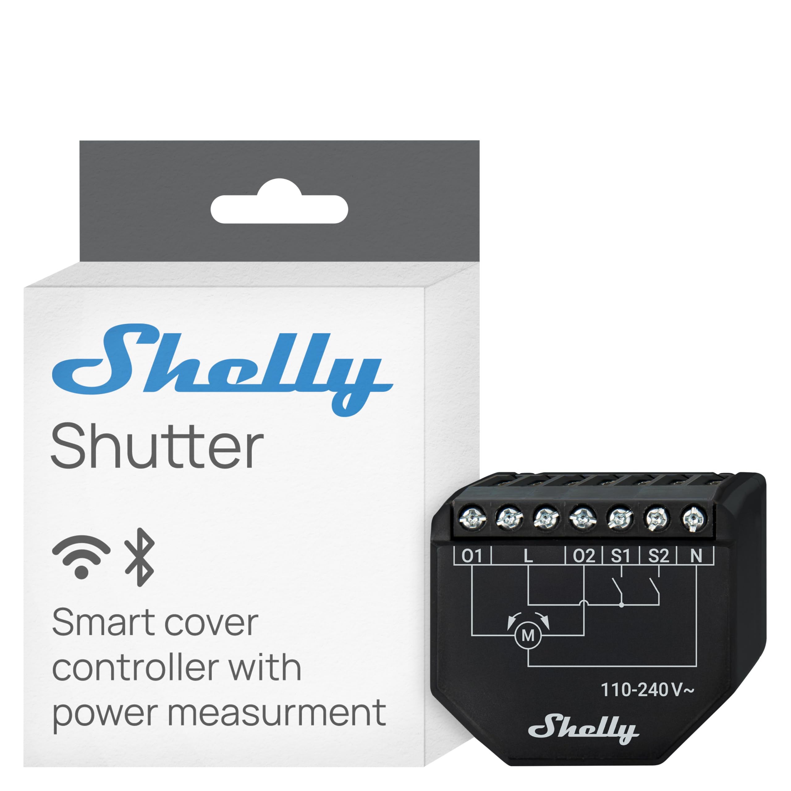 Shelly Shelly Shutter - Module interrupteur volet roulant connecté, 110-240 V, 4A, Contrôle rideaux, stores, auvents, Mesure consommation électrique, Horaires Compatible Alexa, Google Home, Smart Things