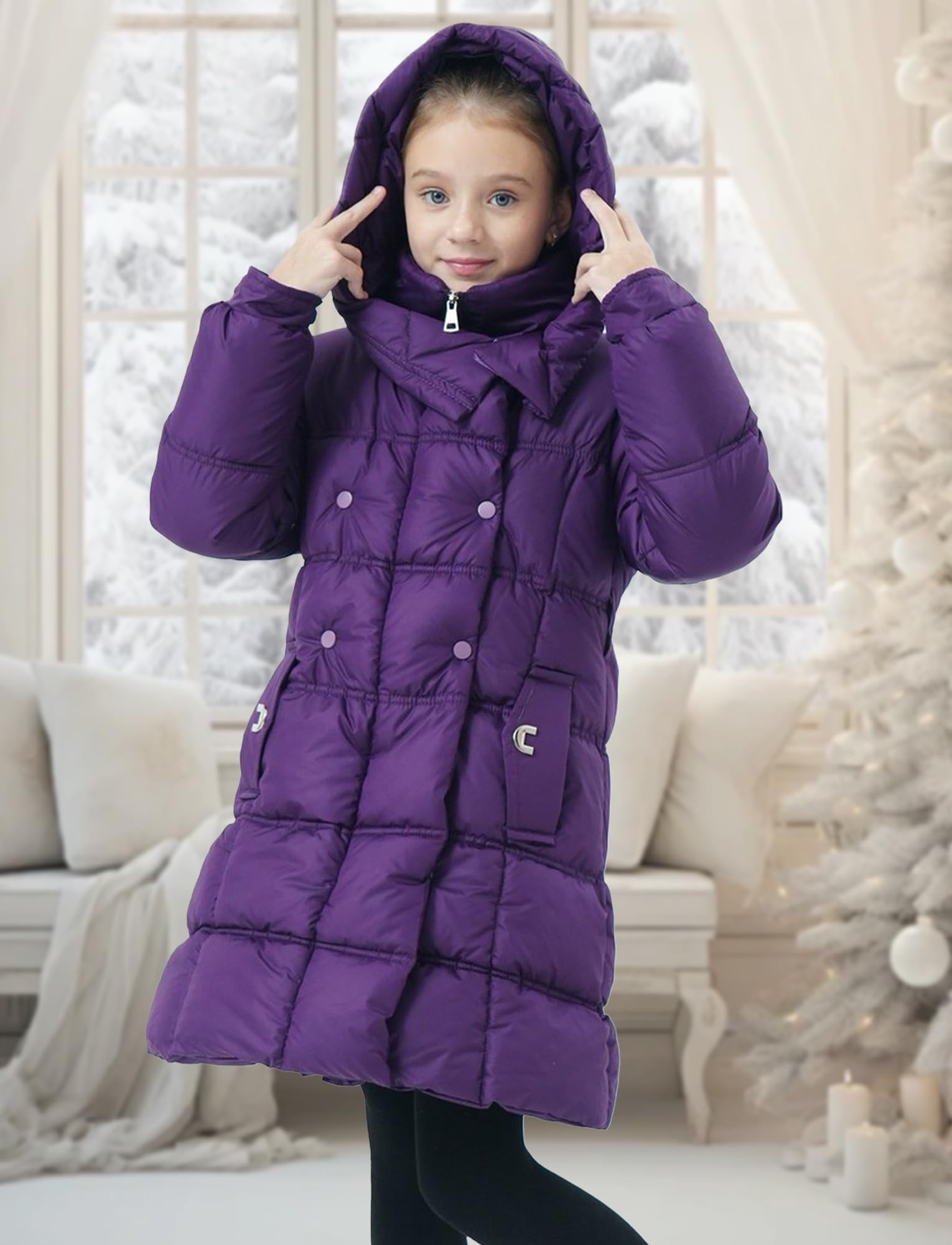 FEOYA Bambina Piumino Invernale Leggero Bimba Cappotto All'Aperto Autunnale Ragazza Giacche Elegante Sci Bambini Abbigliamento Piumini Antivento Con Neve Impermeabile 5-11 Anni