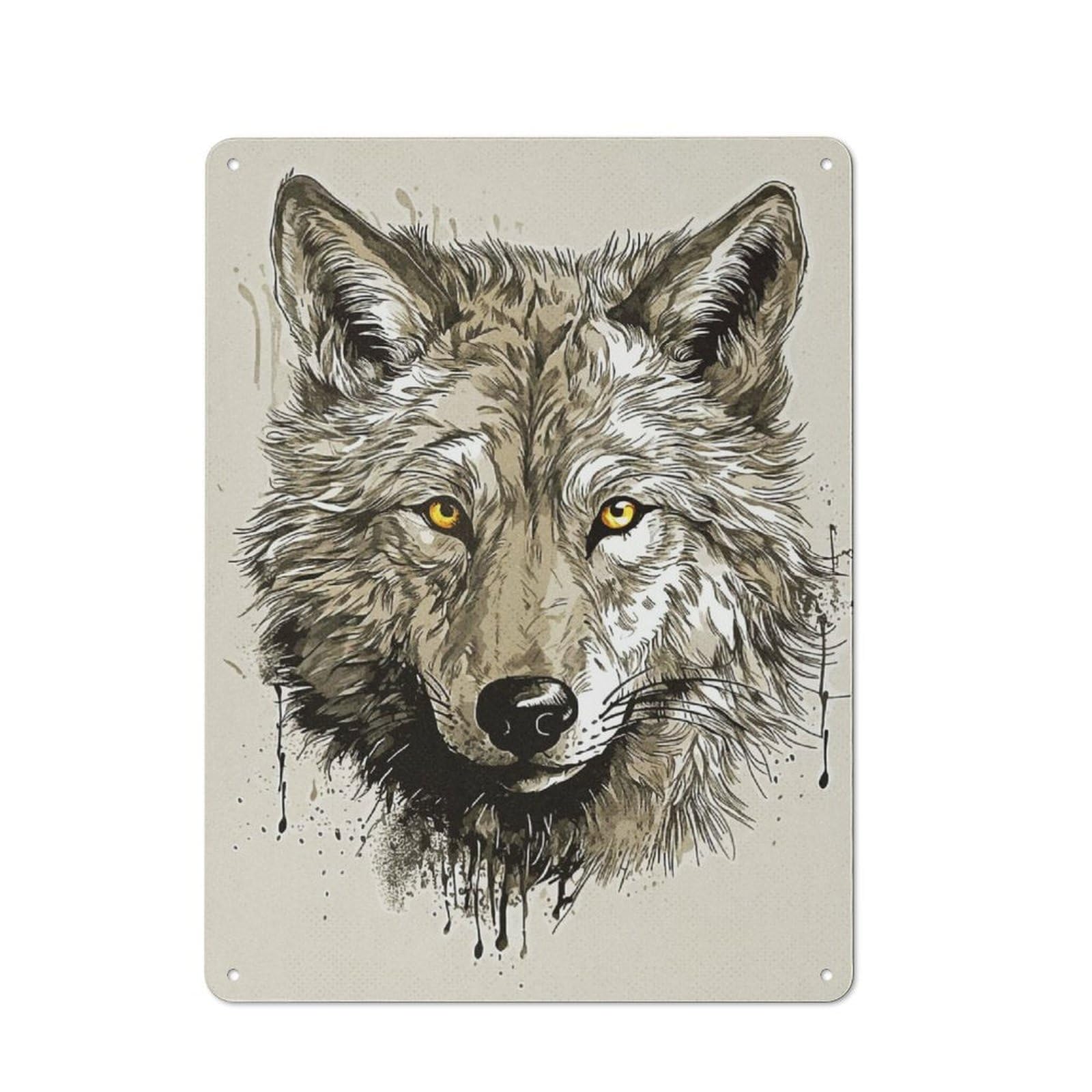 Vintage Paint Wolf Character Metal Wall Decor 40x30cm, Vintage Metal Sign for Home, Shop, Pub Or Studio Wall