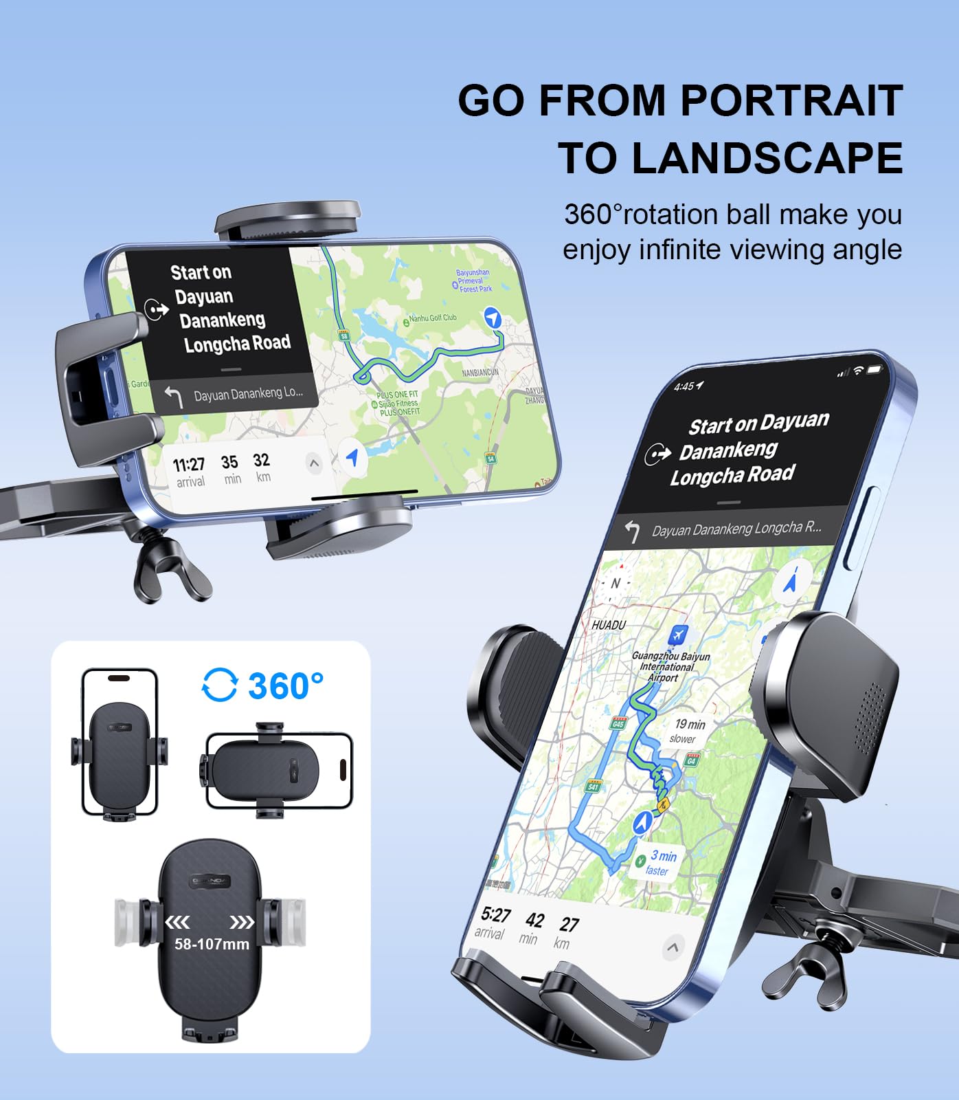 Soporte Movil Coche CD, ,Sujeta Moviles Coche Manos Libres, Universal Sujeta Móvil Coche CD, Porta Movil Coche Ajustable 360 ​​​​°Giratoria, Soporte Telefono Coche Para iPhone Samsung Smartphones