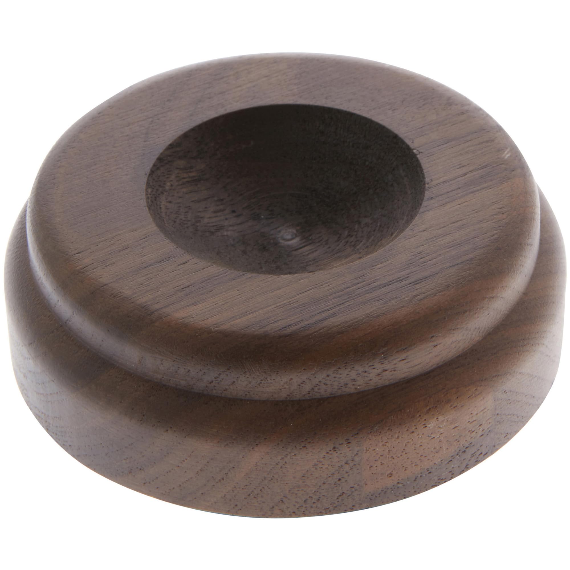 Plymor Revolving Walnut Round Wood Display Base with Indented Circle to Hold Egg, Marble, Ball or Sphere, 3.125