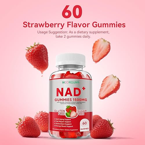 Miniatura 9 de NR Collagen CoQ10 Super Gomitas N AD+ para energía y antienvejecimiento, 1500 mg por porción, con malato de hidrógeno de nicotinamida, ribósido,