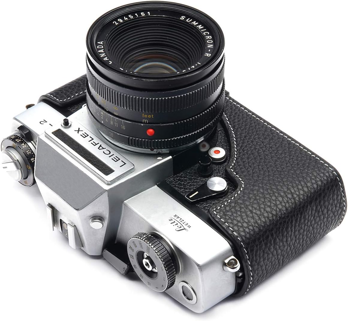 Leicaflex SL2 Case, BolinUS Handmade Genuine Real Leather Half Camera Case Bag Cover for Leicaflex SL2 Camera with Hand Strap (Black)