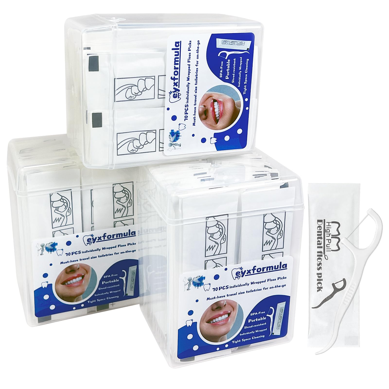 eyxformula200 Count Dental Floss Picks Individually Wrapped, Oral Care Flossers for Adults & Kids, Travel Dental Picks for Teeth Cleaning, Tight Spaces Cleaning, Plaque Remover(4 Pack)