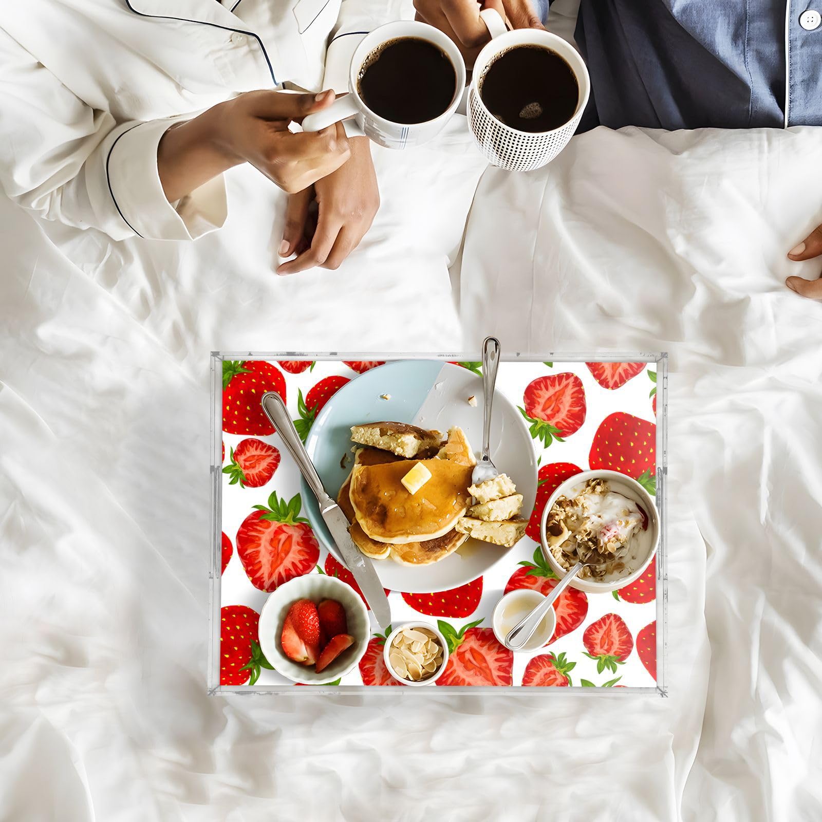 Bandeja transparente de acrílico para servir con asas, bandeja de desayuno de 12 x 16 pulgadas, bandeja de desayuno de acrílico orgánico para jardín, personalizado rojo fresa, bandejas transparentes