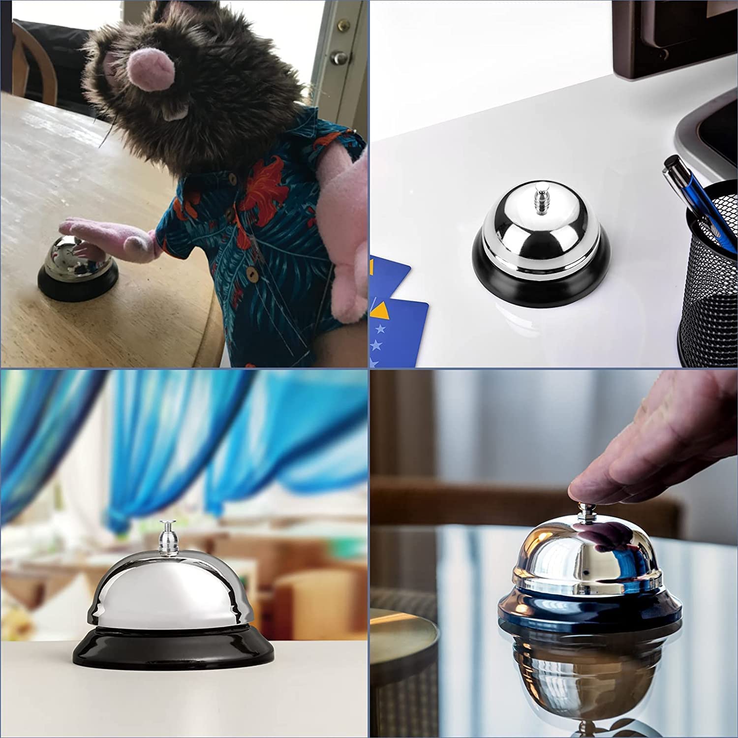 SCHUBERT Call Bell Front Desk Silver Metal Ringing Service Bell, for Hotels, Offices, Pet Dog Training, Schools, Reception, Restaurants, Warehouses, Elderly and Kids Hospitals. 1PC 2