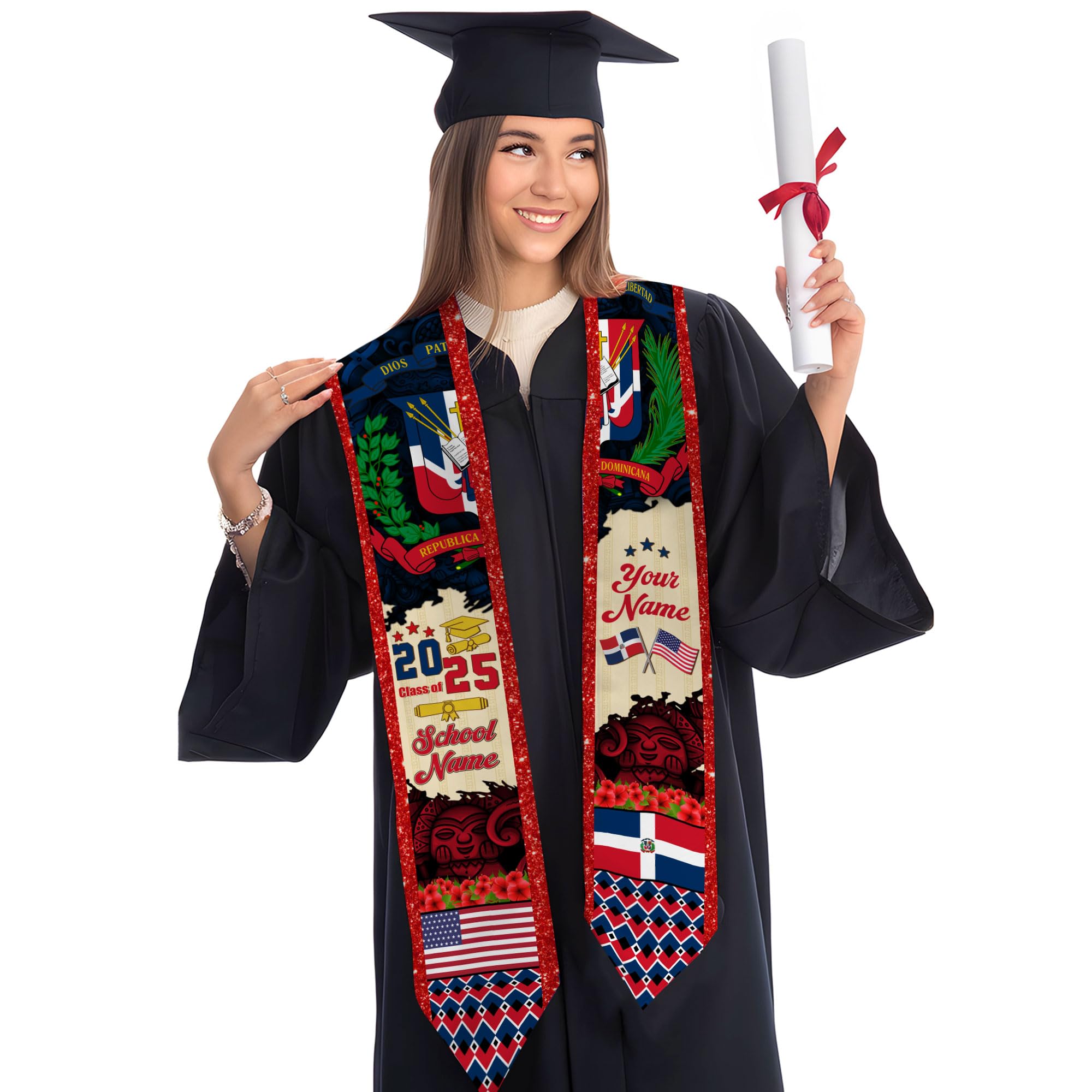 MonkeyVan Custom Dominican Flag Graduation Sash 2025, Dominican Graduation Stole, Dominican Republic Grad Sash Class Of 2025 Dmnc 7