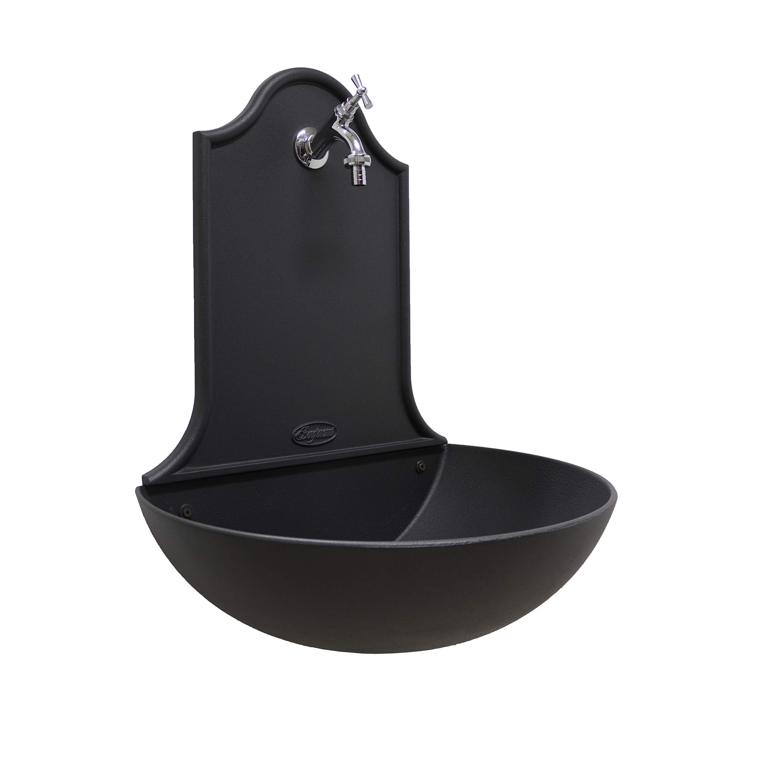 FONDERIA BONGIOVANNI | Fontaine de jardin | Fontaine murale | Modèle Marbella | avec robinet | pour la maison Jardin | Fontaine d'extérieur| Fontaine de jardin extérieur | Chrome