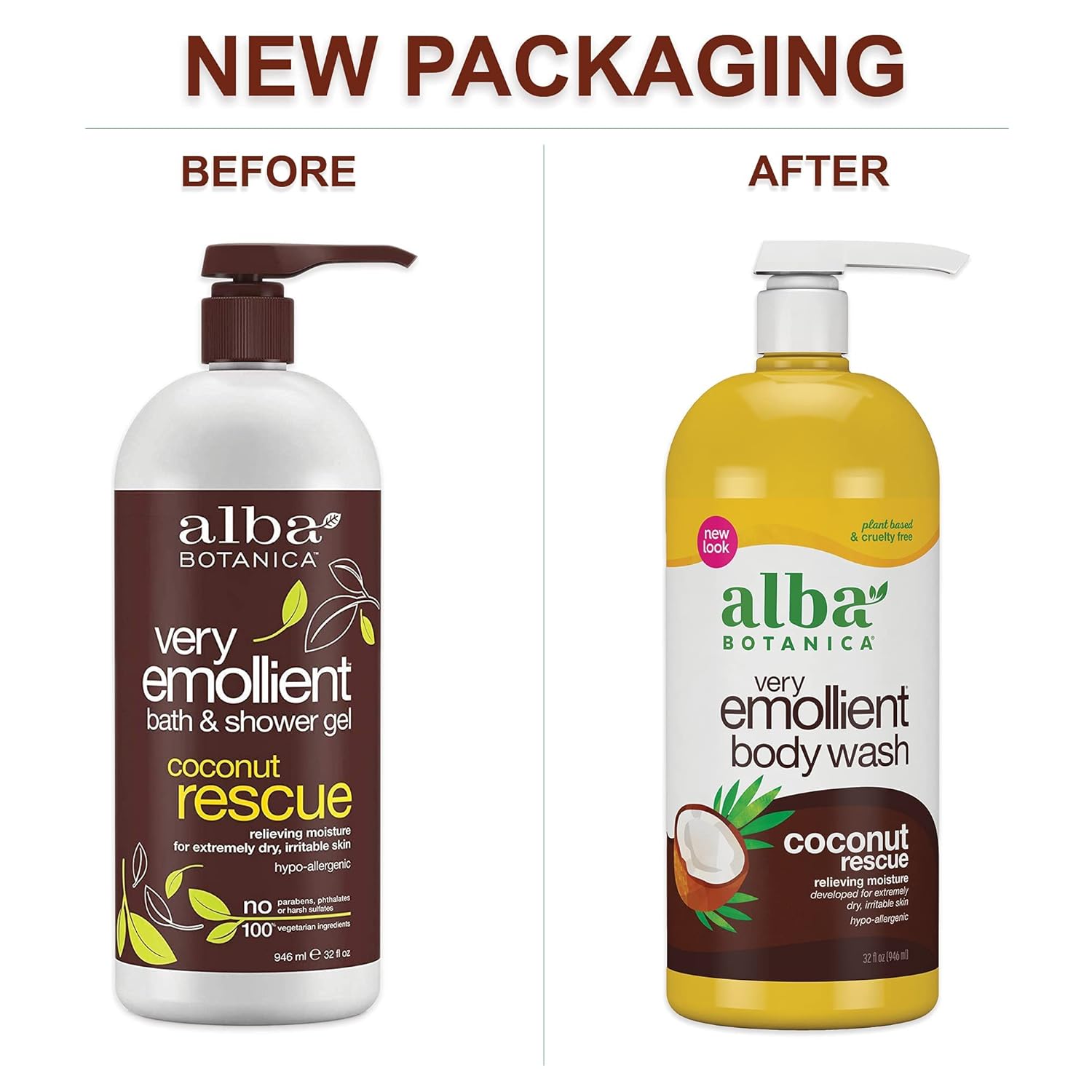 Alba Botanica Very Emollient Body Wash, Coconut Rescue, 32 Oz
