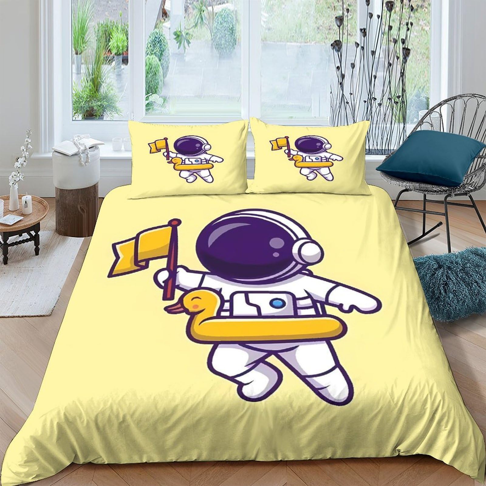 Housse de couette astronaute 220x240 parure de lit 3D microfibre canard pour lit deux places