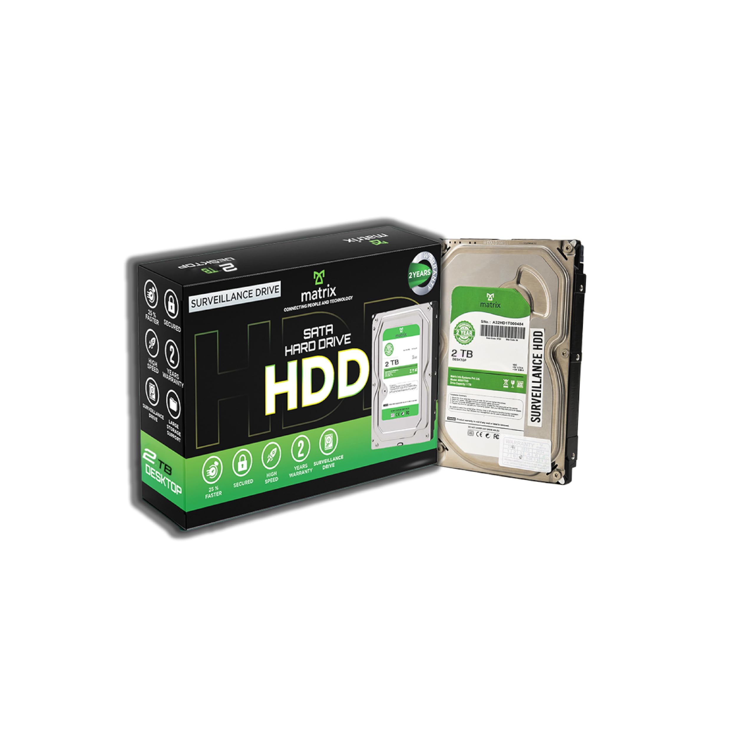 Matrix 2TB Surveillance Hard Drive, 3.5-inch SATA, 7200 RPM, 64MB Cache, Desktop HDD