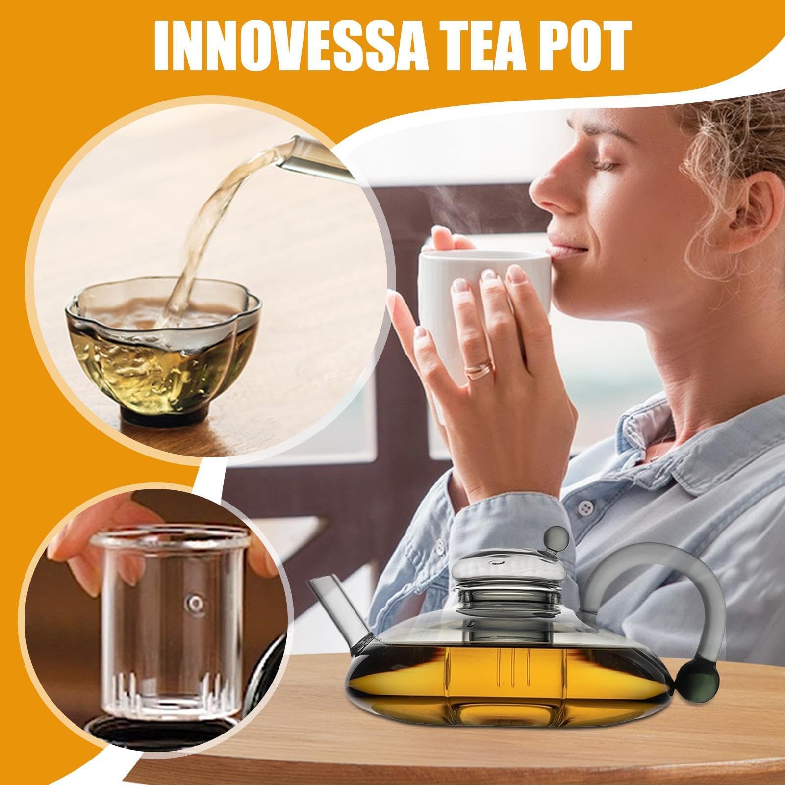 Tetera de vidrio de 600 ml con infusor extraíble resistente al calor con filtro para té de hojas sueltas(Transparent)