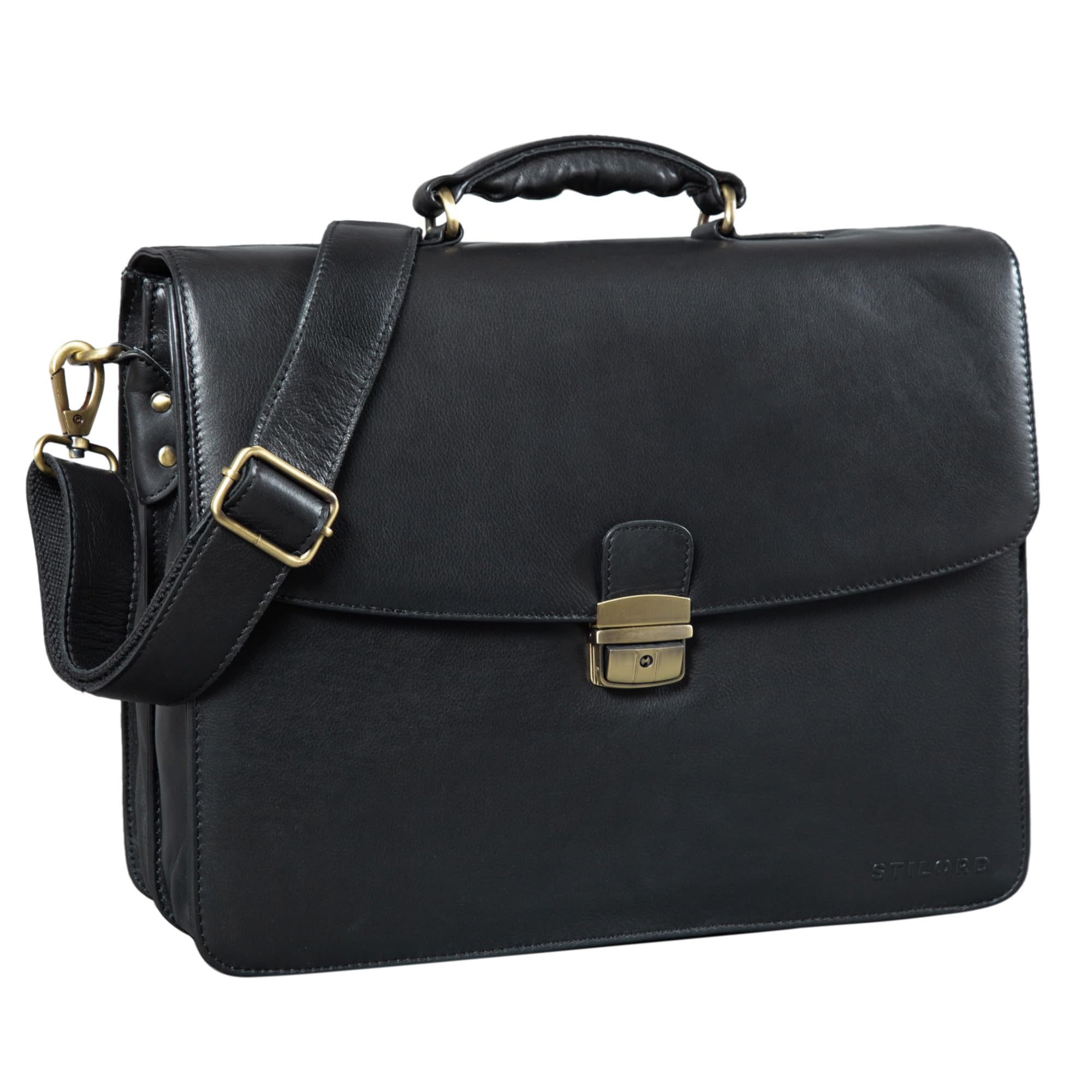 STILORD Loris Serviette Homme Cuir Véritable XL Cartable avec Boucle Sac d'affaires Sac de Bureau Vintage Porte-Documents Couleur:Noir