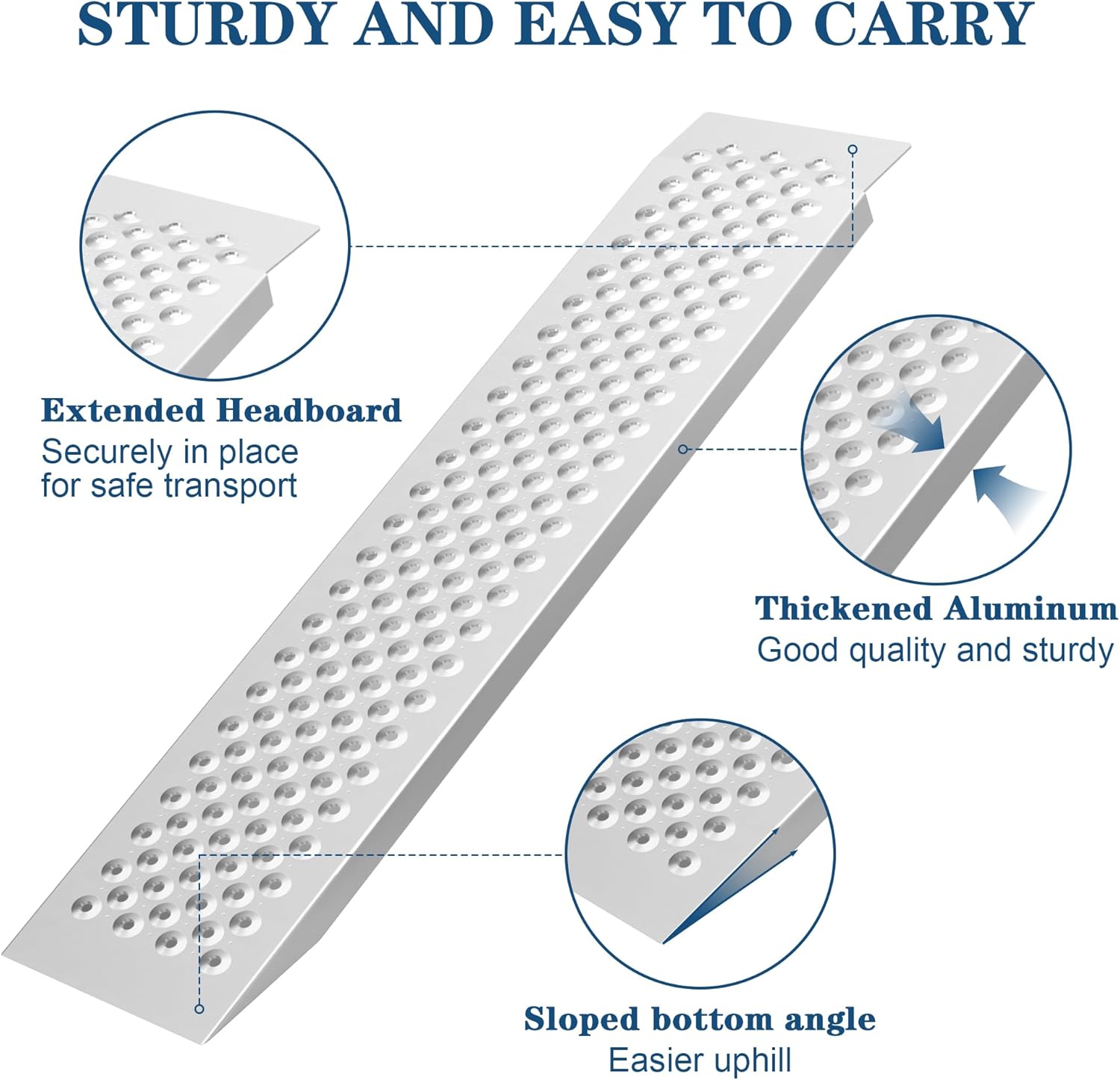 Aluminum Shed Ramp Pair-47.2" L x 8.5" W-2pcs, 880 lb Heavy-Duty Capacity, Lightweight 6.7 lb Each, Perforated Non-Slip Traction for Lawn Mower, Motorcycle, Wheelbarrow, ATV, Farm & Workshop