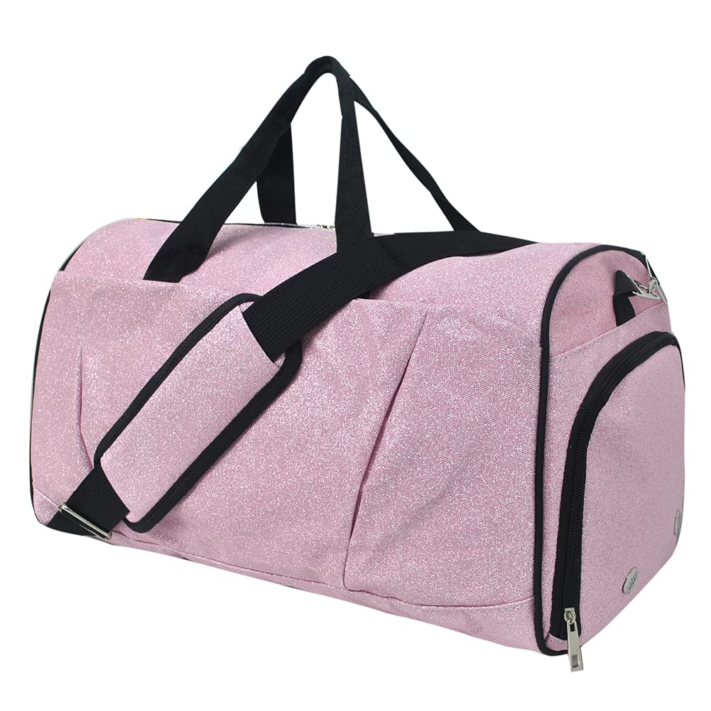 NGIL Glitter Cheer Gym Duffel Bag with Shoe Compartment, Small Travel Tote, and Overnight Carry-On for Women (Glitter-Pink)