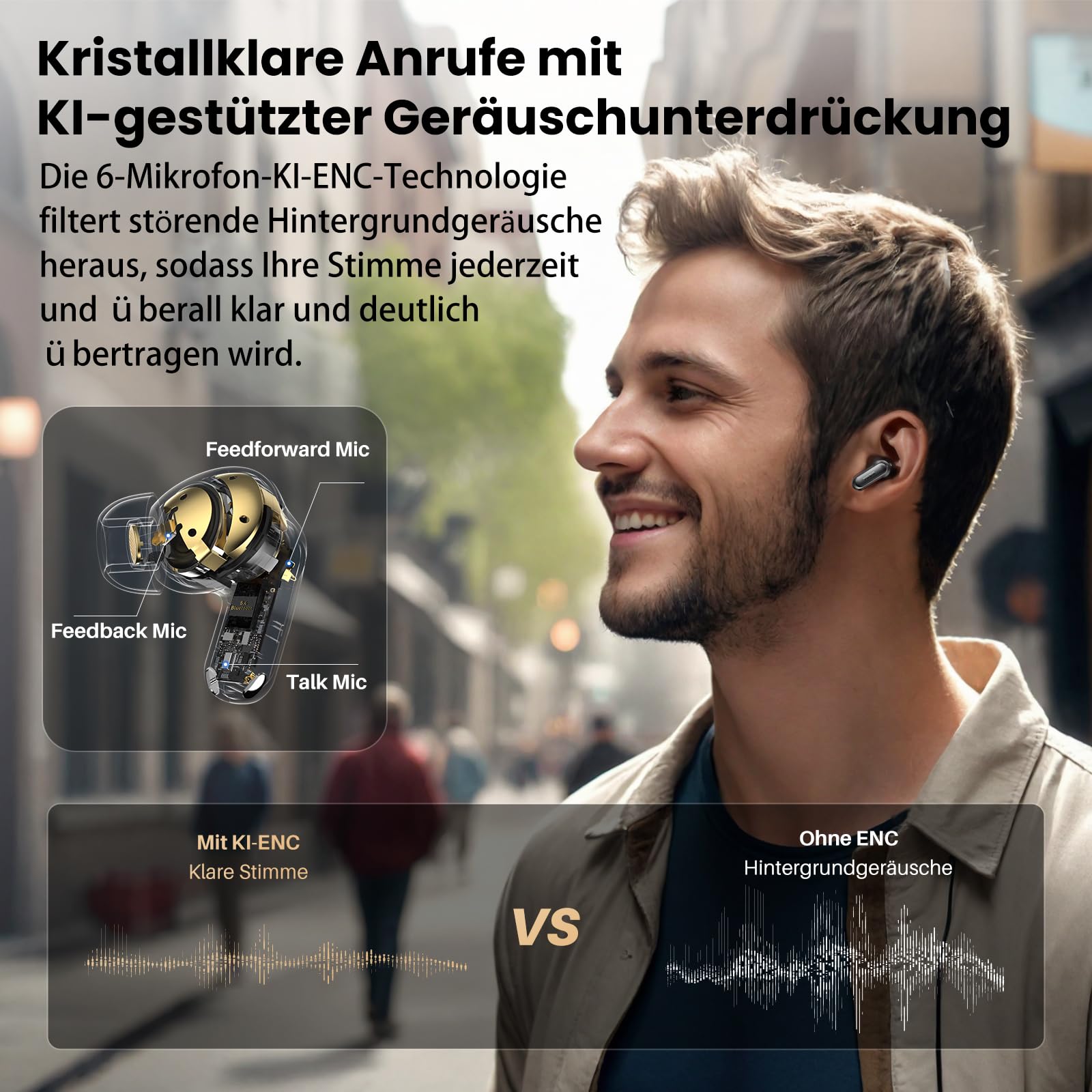 TOZO NC20 Bluetooth-Kopfhörer 6.0,6 Mics & ENC AI für kristallklare Anrufe,LDAC Hi-Res Audio,IPX8,Verbindung mit Zwei Geräten,geringe Latenz,kabelloses Laden,32 EQ (Dunkelschwarz)