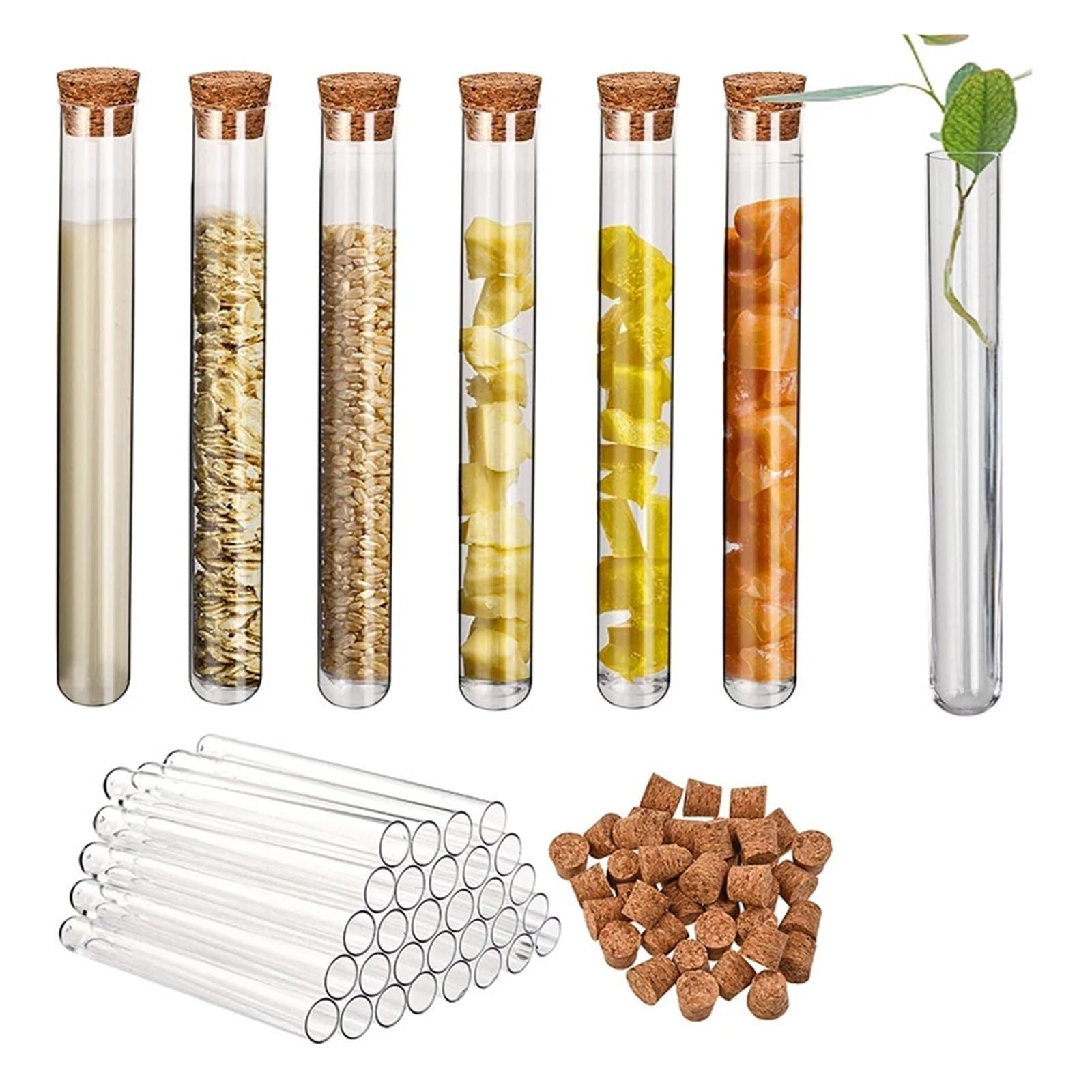 yingyingjia 40 Szt. 10 Ml Probówek 15x100 Mm Plastikowe Tuby Z Korkami Do Eksperymentów Naukowych Pojemniki Na Sól