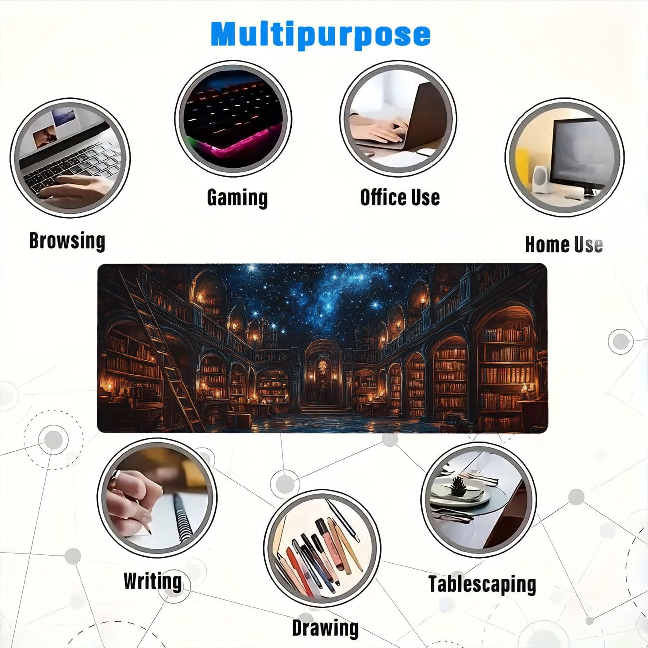 Dark Academia Library Desk Mat Gaming Desk Pad Large Mouse Keyboard Pad Magical Shelve Ancient Books Desktop Mats Computer Keyboard Pad Mouse Mat Laptop Mat Office Home Decor 31.5" x 11.8" - Image 7