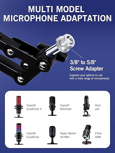 Miniatura 3 de SUNMON Brazo de brazo RGB - Brazo de micrófono con luz RGB, 11 modos de luz ajustables, brazo de micrófono con adaptador compatible con micrófono