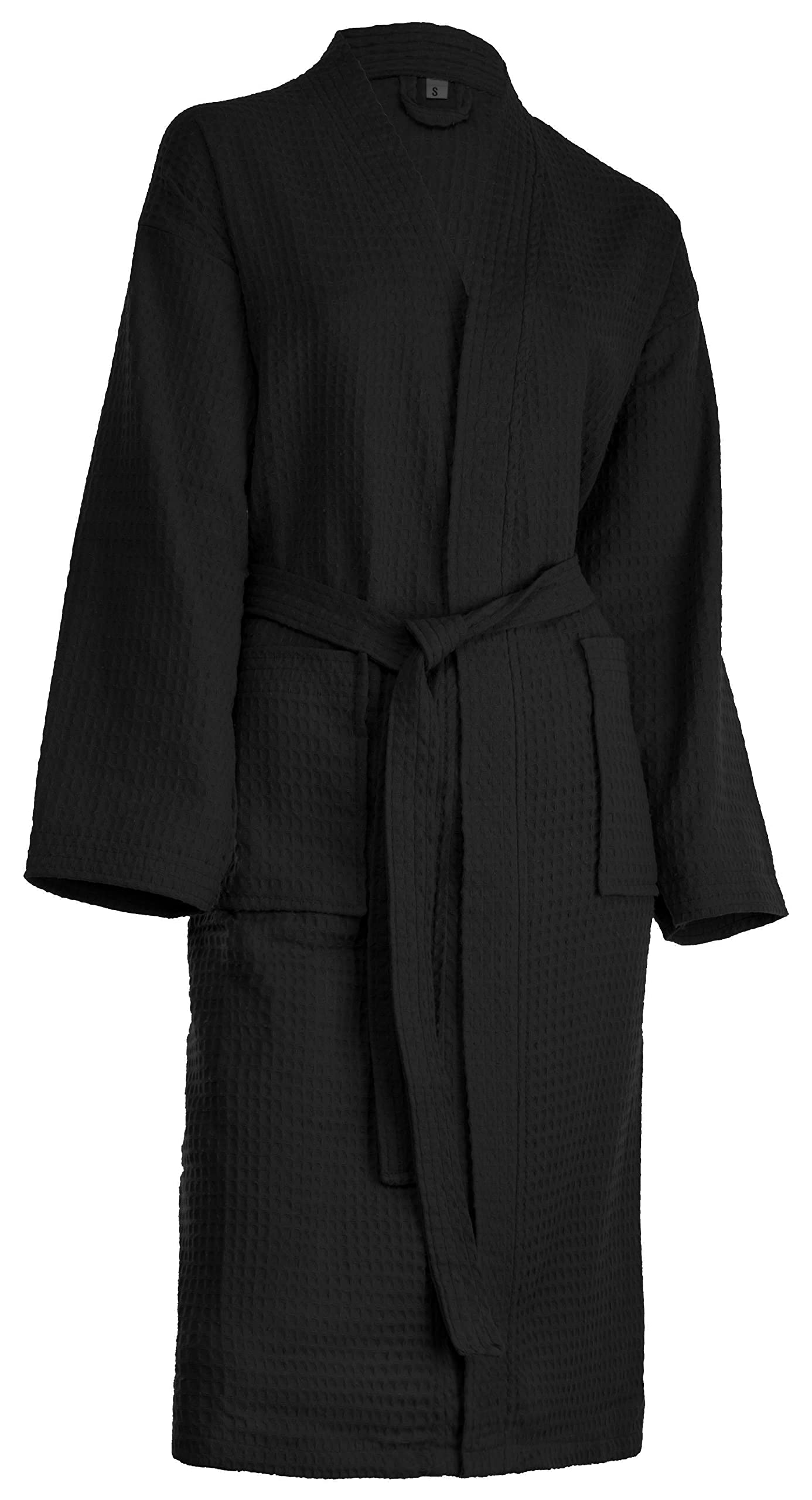 Brandsseller Unisex Bademantel aus Baumwolle S – Leichter Morgenmantel aus Waffel-Piqué für Damen & Herren – Saunamantel/Hausmantel für Wellness & Zuhause - Schwarz