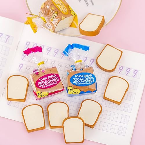 Miniatura 5 de Toast BreadPencil Borradores para la escuela, aula, recompensas, recuerdos de fiesta, paquete de 6 unidades, colores al azar