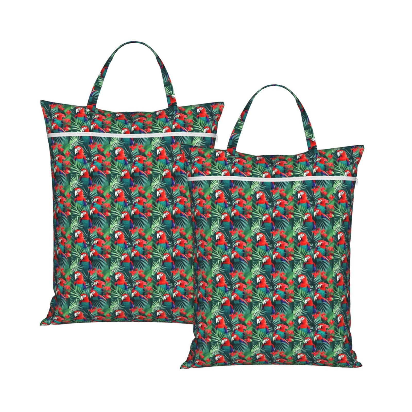Tropical Flower Parrot Print Travel Laundry Bag Foldable Lightweight Camping Beach Dorm Weekend Getaways