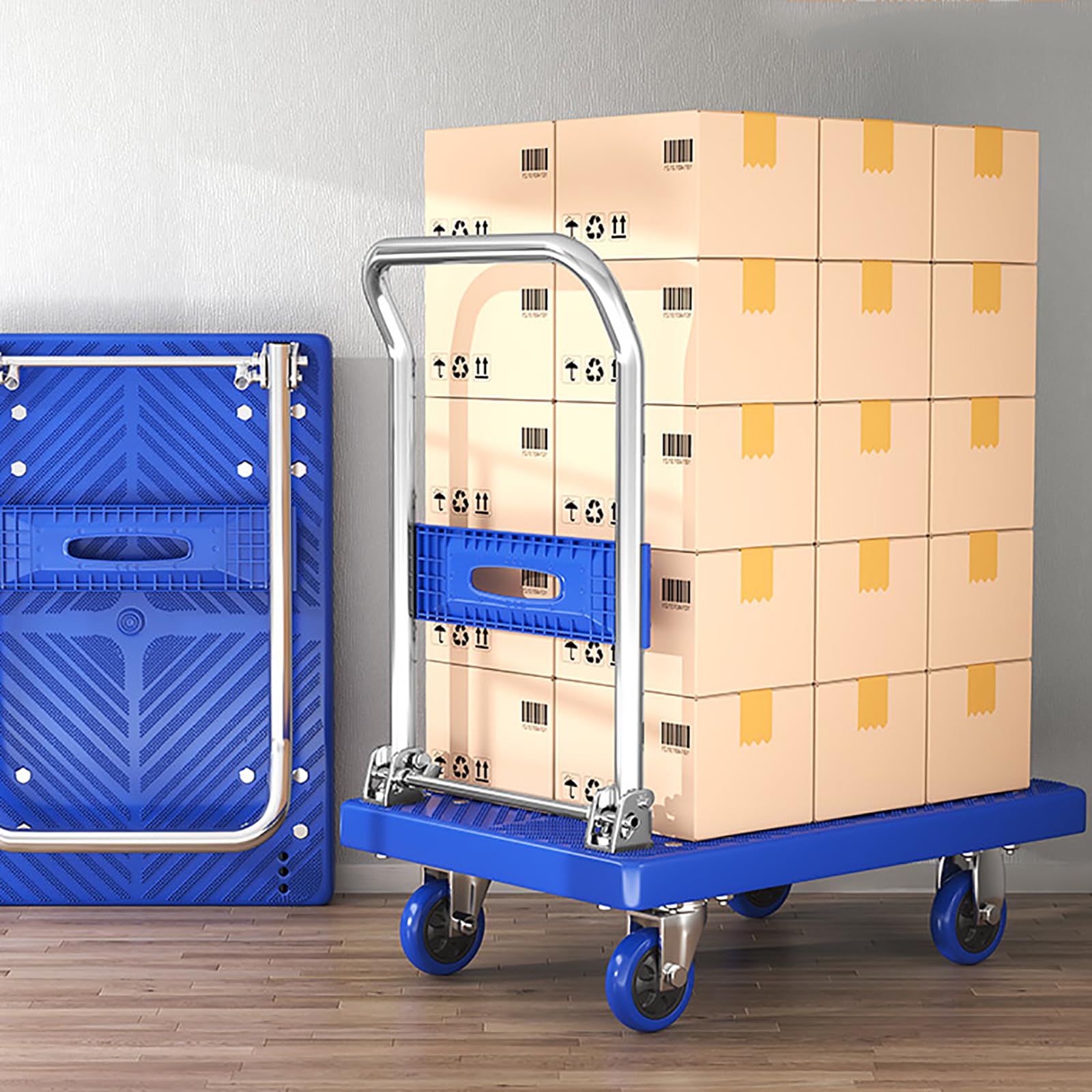 Ciężki wózek składany Du 150kg 4Wheel FlatbeTrolley z uchwytem i wysuwaną podstawą Przenośny wózek do łatwego transportu (rozmiar: 72 x 48 cm)
