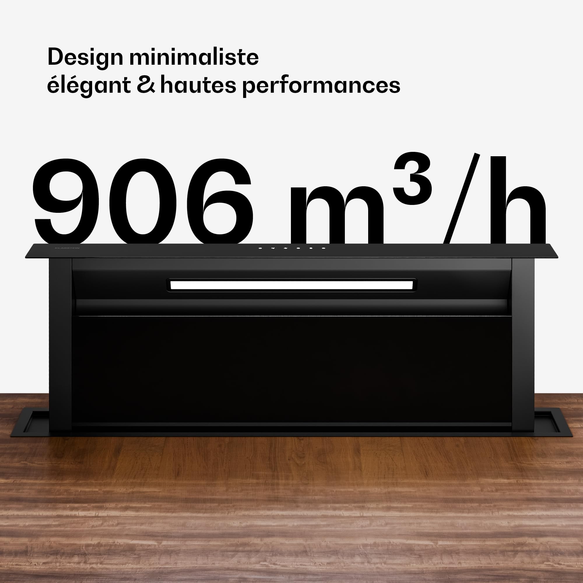 Klarstein Velaire Hotte Aspirante 90 cm - A++ Éco, 906 m³/h, Silencieuse, Commande Tactile, Filtre Charbon & Aluminium, LED, Hotte Cuisine Encastrable Plan de Travail