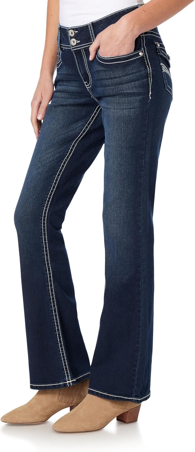 WallFlower Womens Luscious Curvy Bootcut Mid-Rise Bling Insta Stretch Juniors Jeans (Standard and Plus)