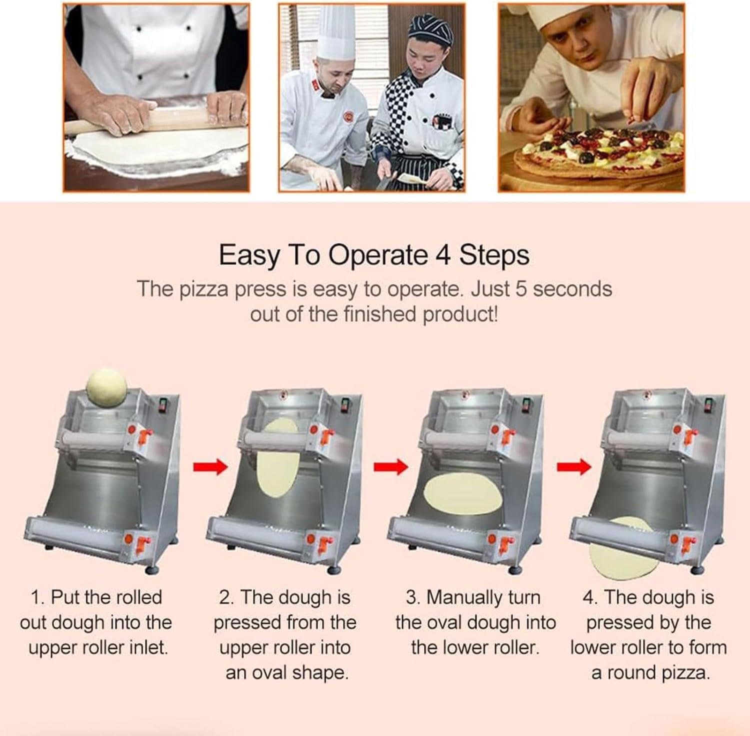 Sfogliatrice per Pasta Commerciale, Macchina elettrica per Pasta per Pizza da 30/40 cm, 600 W Automatica, per Pizza, Pane e Pasta, 40 cm