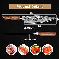 Vista 4 de KINGOD VG10 - Juego de cuchillos de cocina de Damasco, núcleo de acero japonés de 8 pulgadas, cuchillo de chef afilado, mango ergonómico, cuchillo