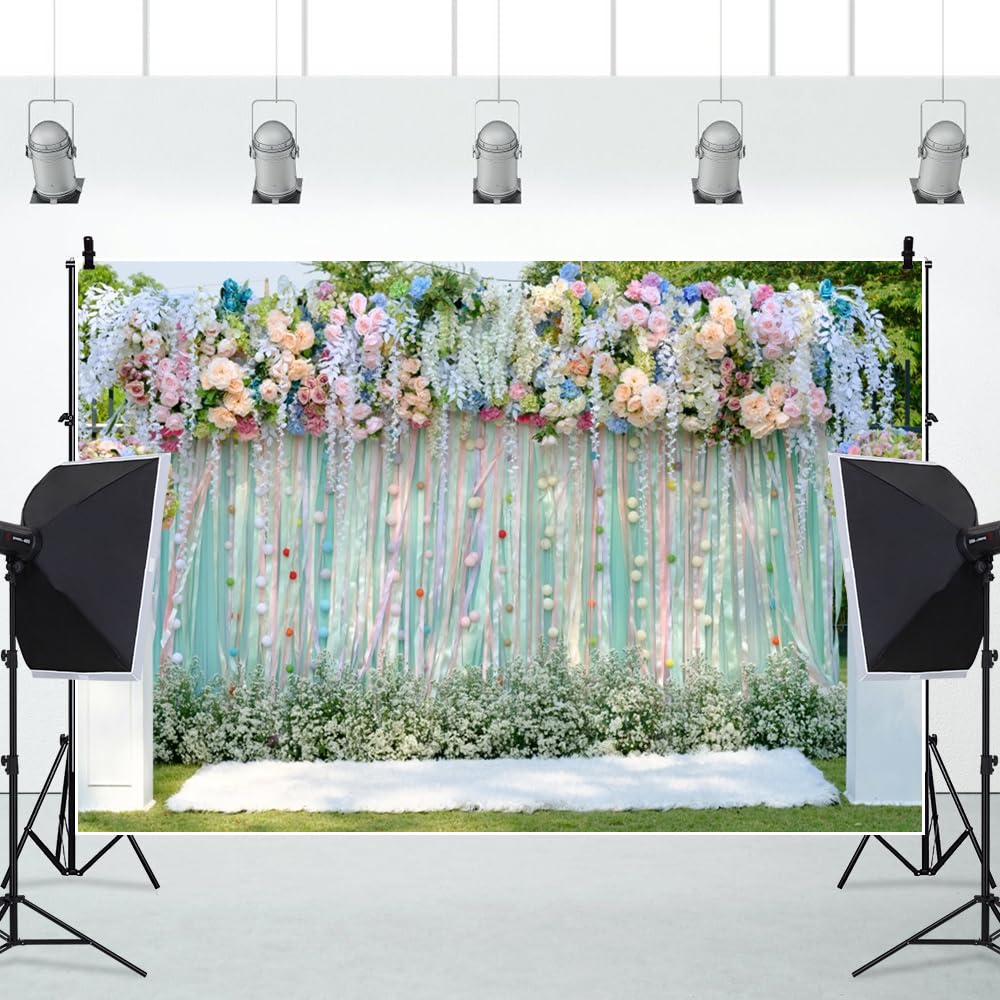 Riyidecor Pink Flowers Wedding Backdrop Polyester Fabric Elegant Rose Blossom Floral Pretty Plant 7Wx5H Feet Woman Bride Party Girls Photography Background Bridal Shower Photo Studio Shoot