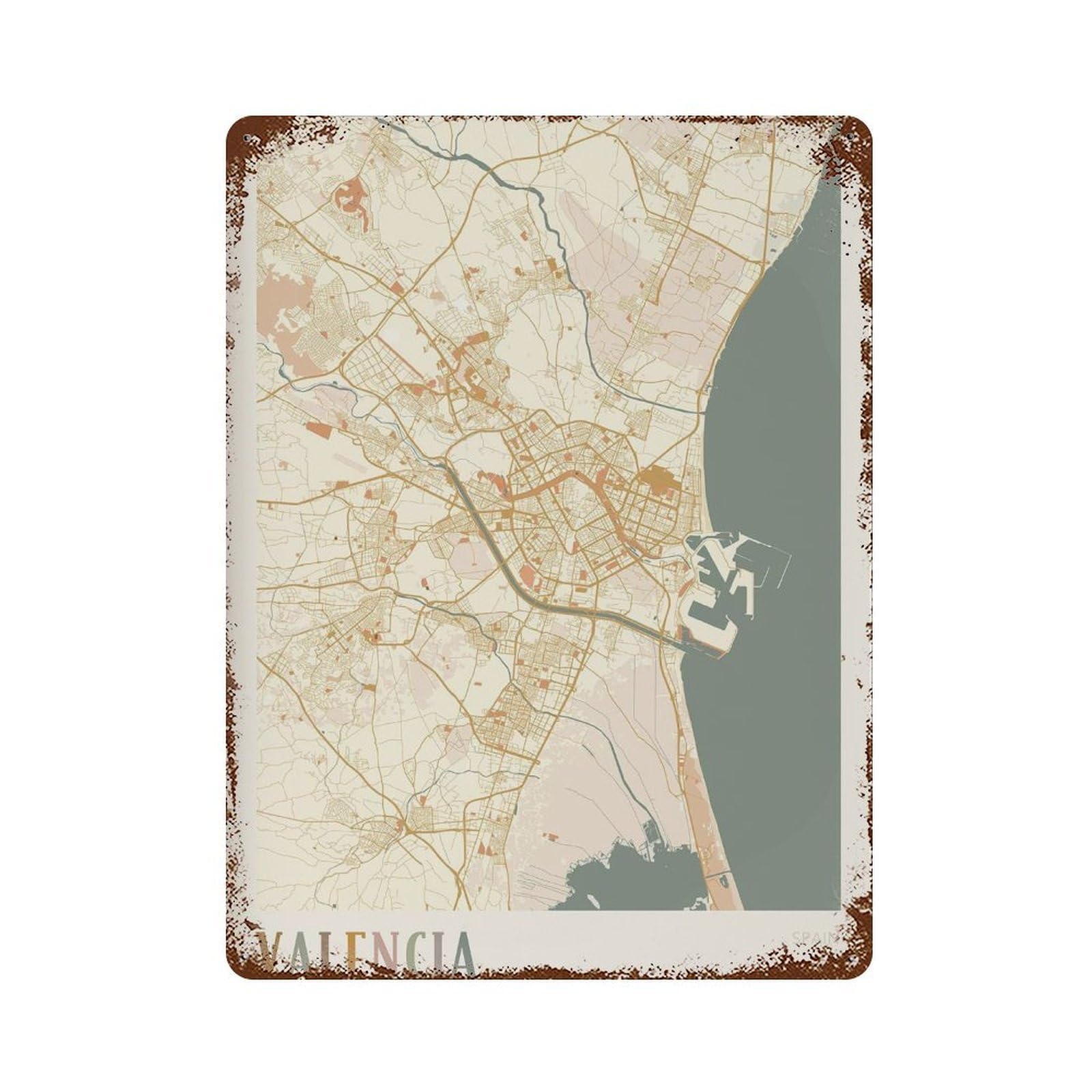 xiaoxiaoshen Valencia Map Spain Travel Gift Boho Wall Decor Art Metal Tin Poster Modern Home Decor Art Home Bar Shop Decorations Vintage Sign 40x30cm