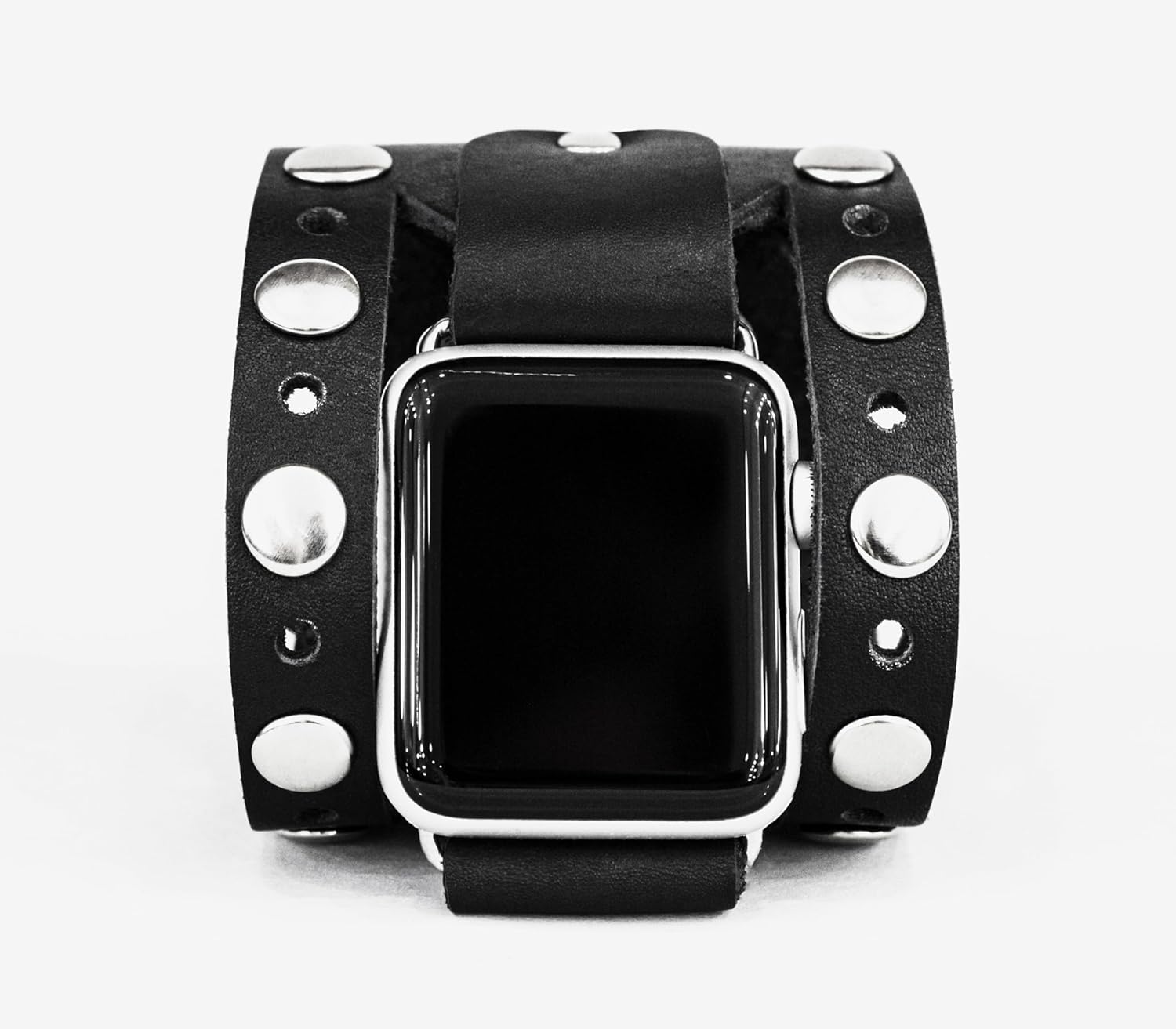 wide stud Leather cuff band compatible with Apple watch 38mm 40mm 41mm 42mm 44mm 45mm 46mm 49mm, Handmade UA 1625