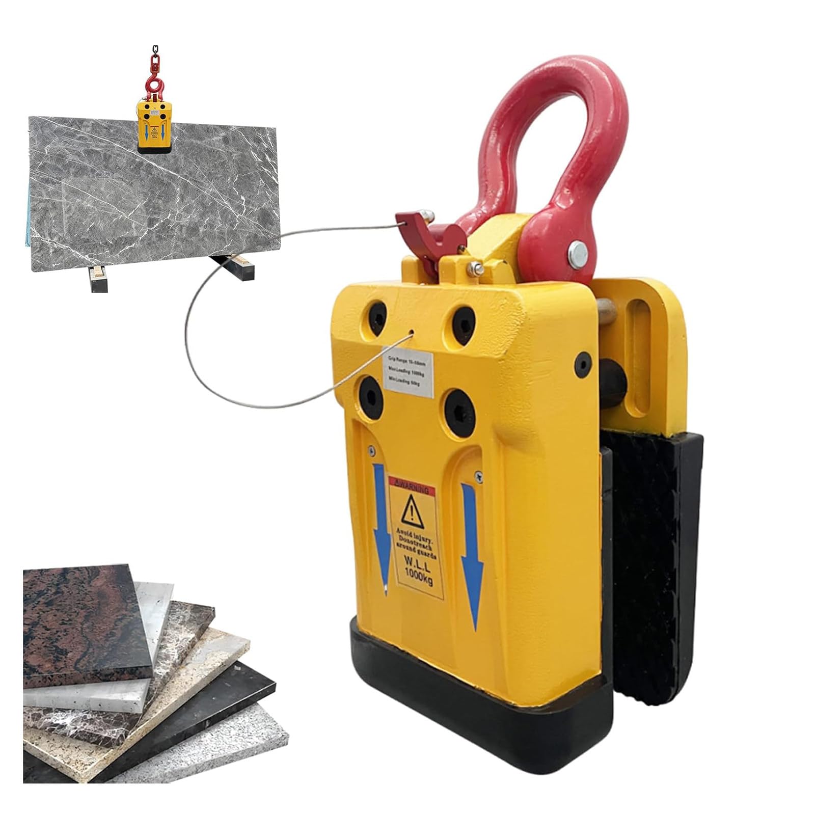 HajMyrdonyx 0.39"-2.76" Stone Slab Lifting Clamp, Heavy Duty 2200LBS Marble Stone Carrying Clamps with Adjustable Jaw & Rubber Grip, for Construction & Stone Processing 70mm