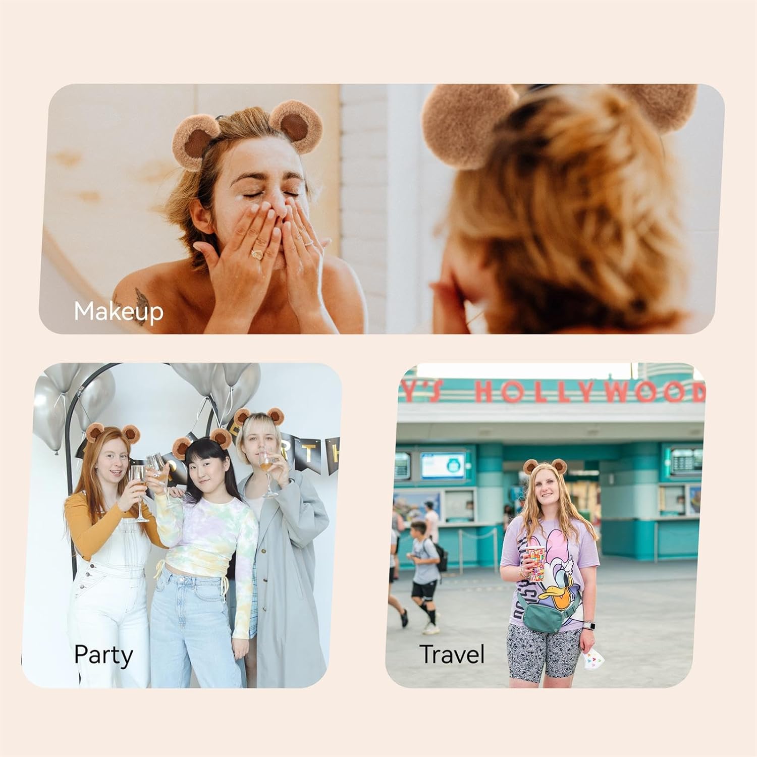 Beviliu Brown Bear Ears Cute Headband Fluffy Hairband, Animal Head Wear for Party Celebrations Halloween - Image 7