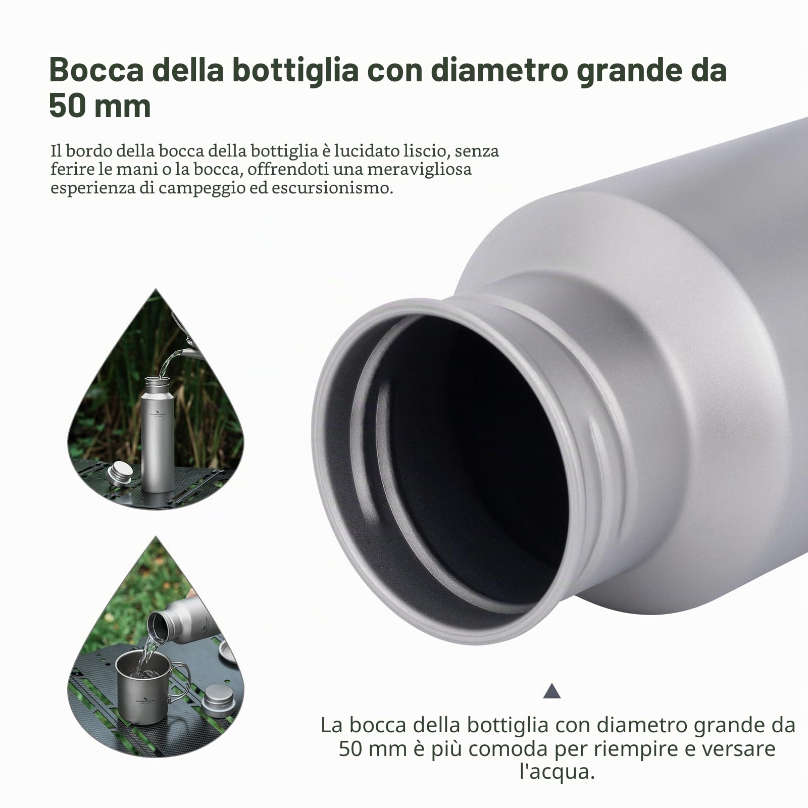 iBasingo Ti3253D - Borraccia in titanio da 750 ml, monostrato, in metallo, a prova di perdite, per sport, ciclismo, escursionismo, picnic, arrampicata, corsa, tè, caffè, bevande